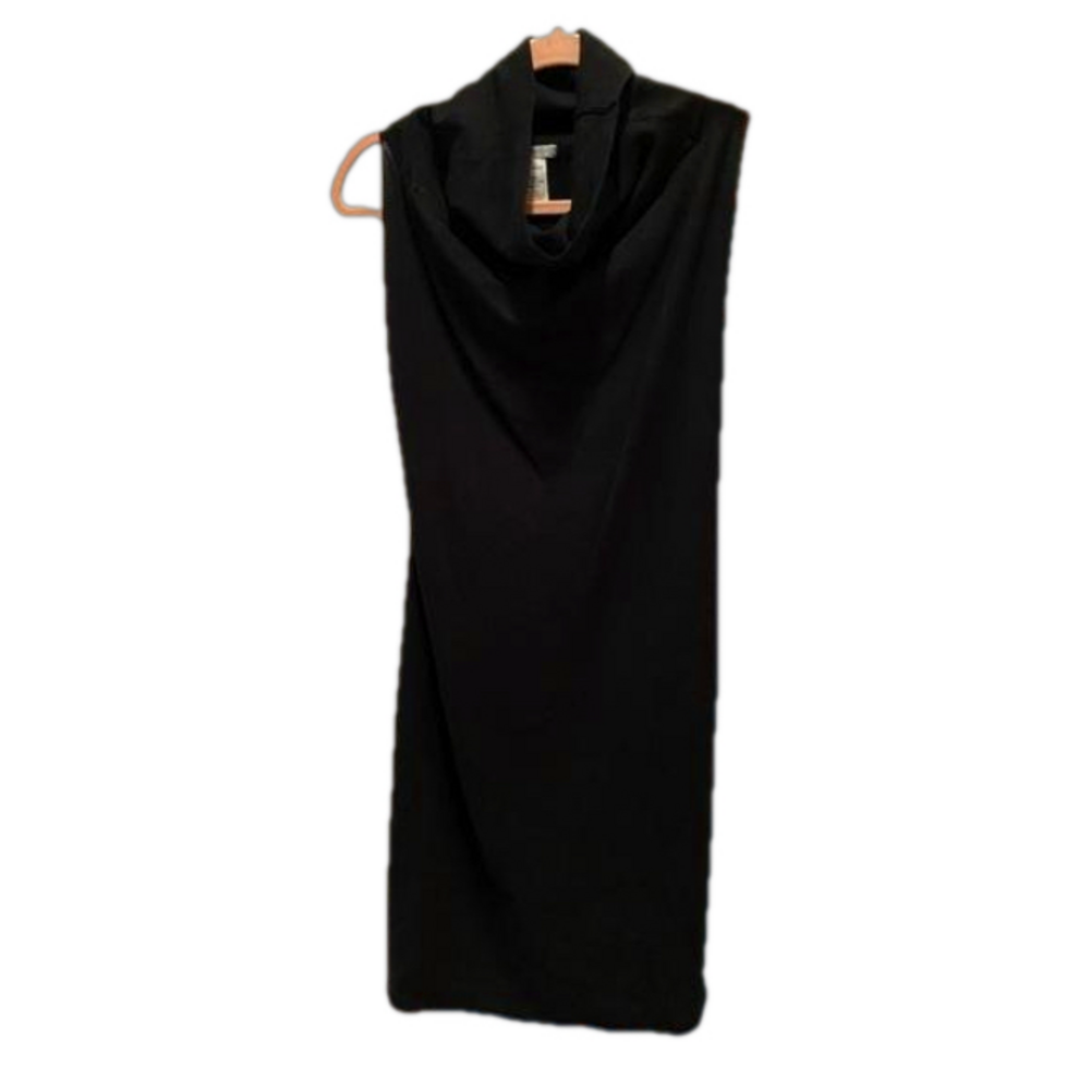 Sarah Pacini Italy Black Ribbed Cowl Neck Tunic Sleeveless Dress One Size